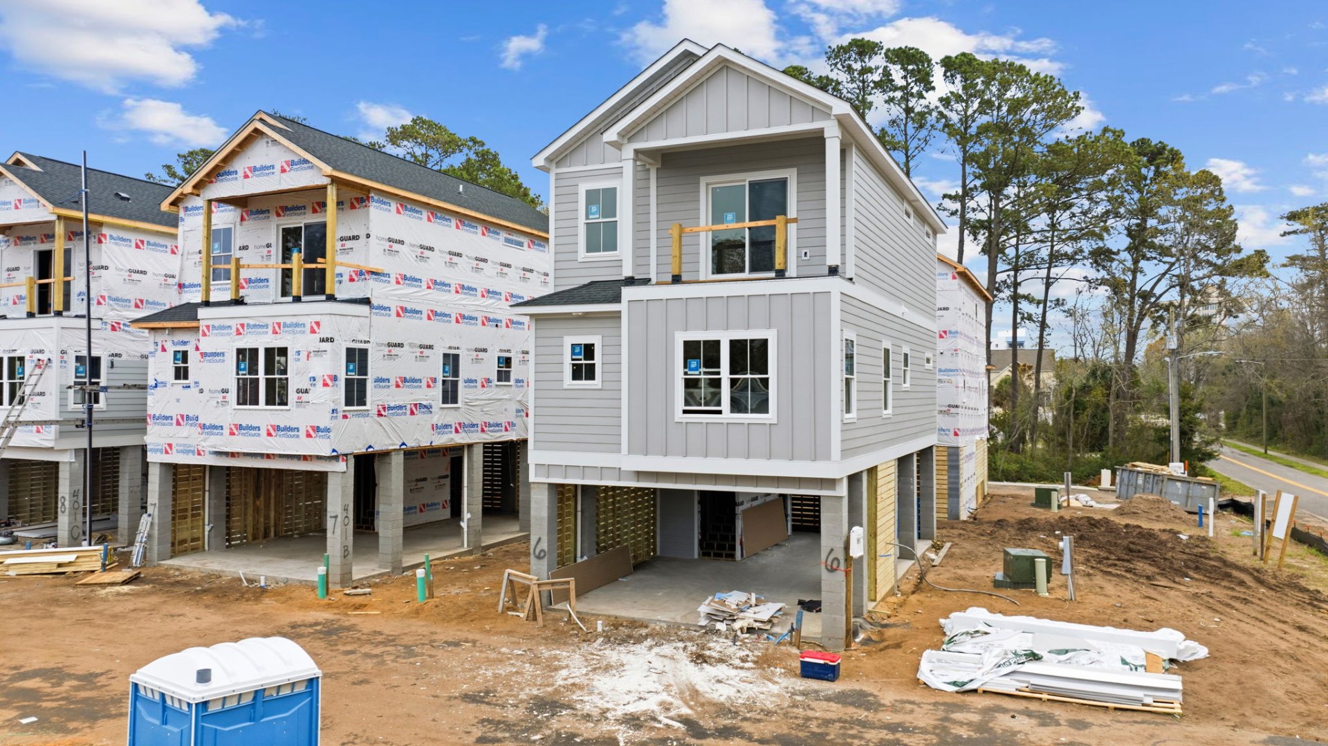 Cluster of new beach homes under construction at Landing at 25