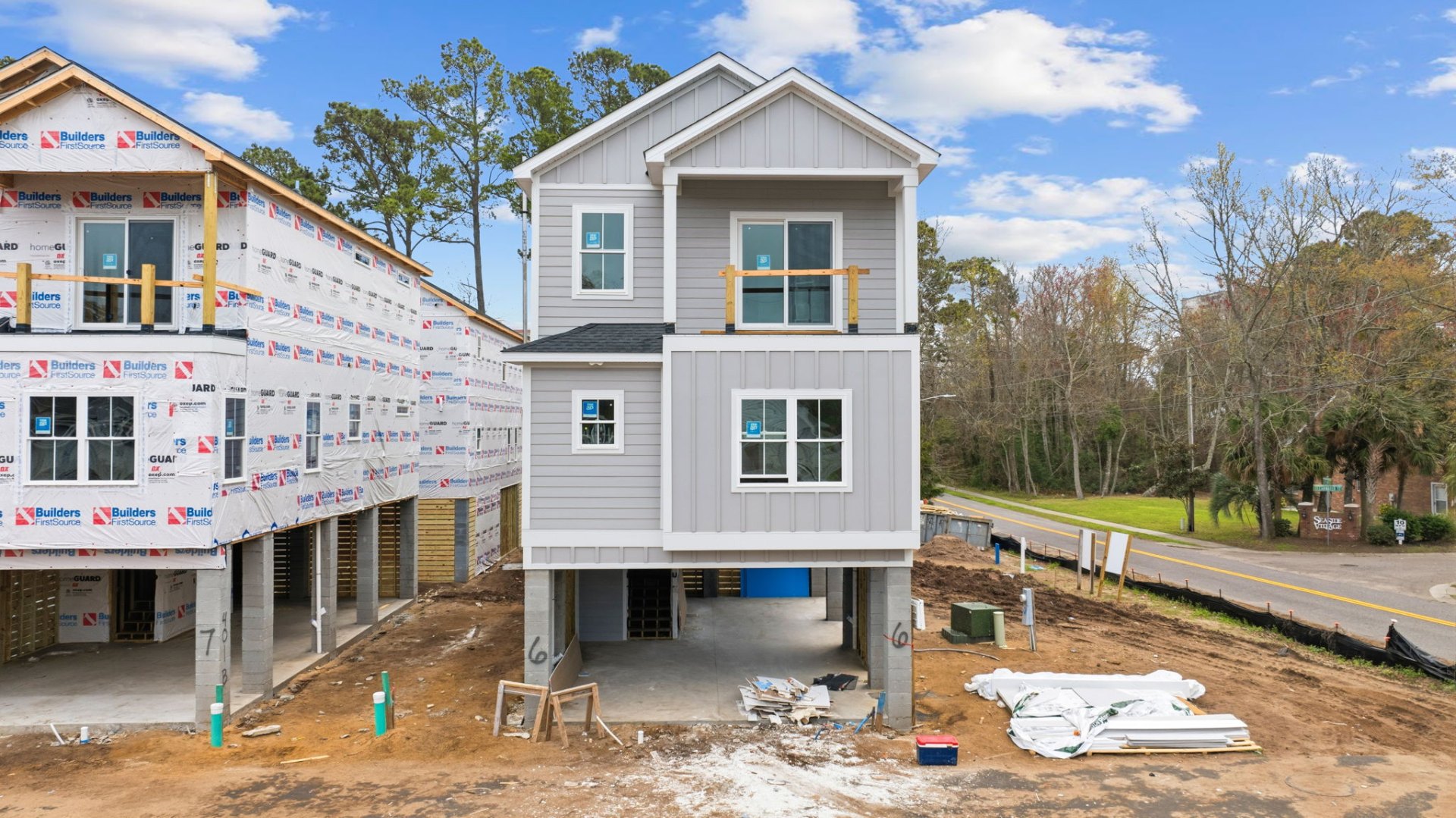 Side view of a raised coastal home in Myrtle Beach